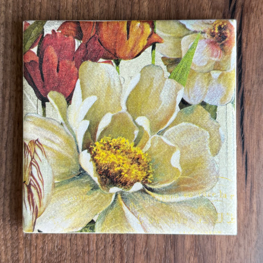 Peony & Tulips Ceramic Coaster