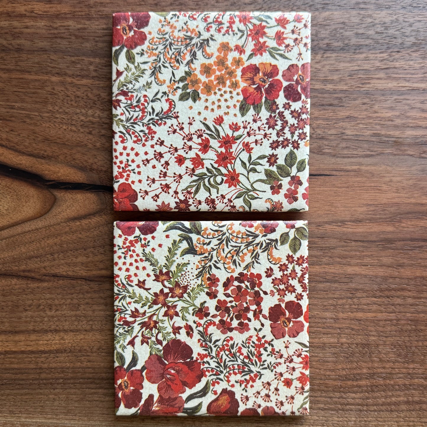 Rustic Warm Floral  Ceramic Coaster Set