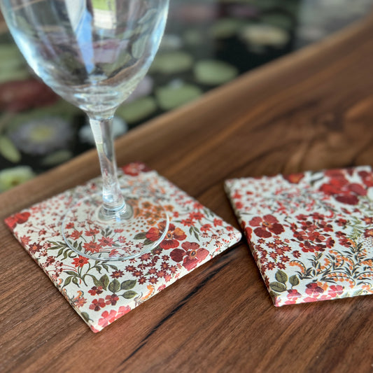 Rustic Warm Floral  Ceramic Coaster Set