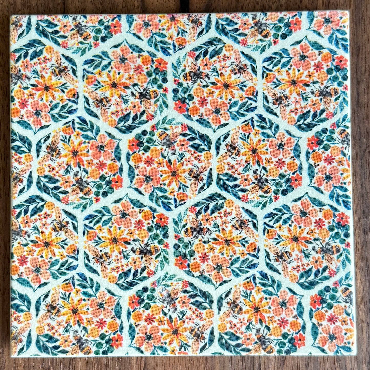 Bees & Blossoms Ceramic Trivet
