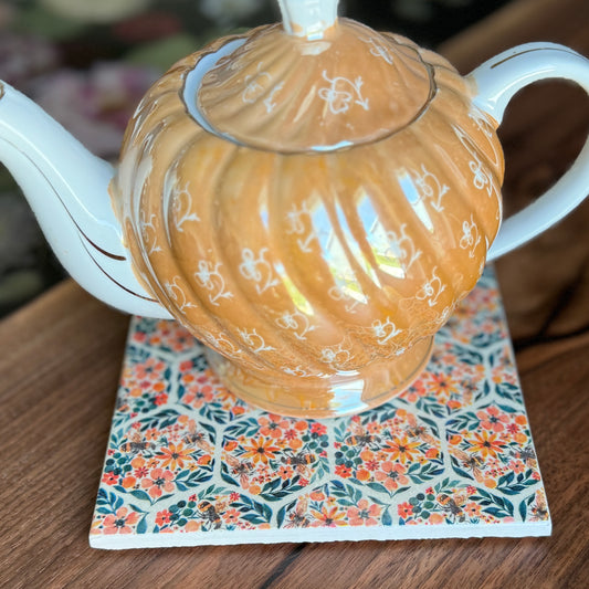 Bees & Blossoms Ceramic Trivet